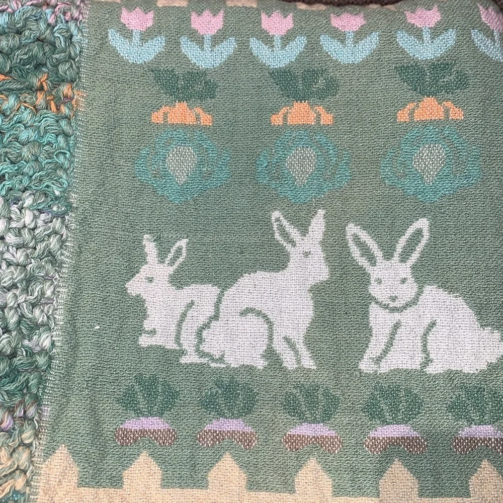 Gently LovedVintage Green and White Bunny Pattern Throw Blanket by Wilton Court